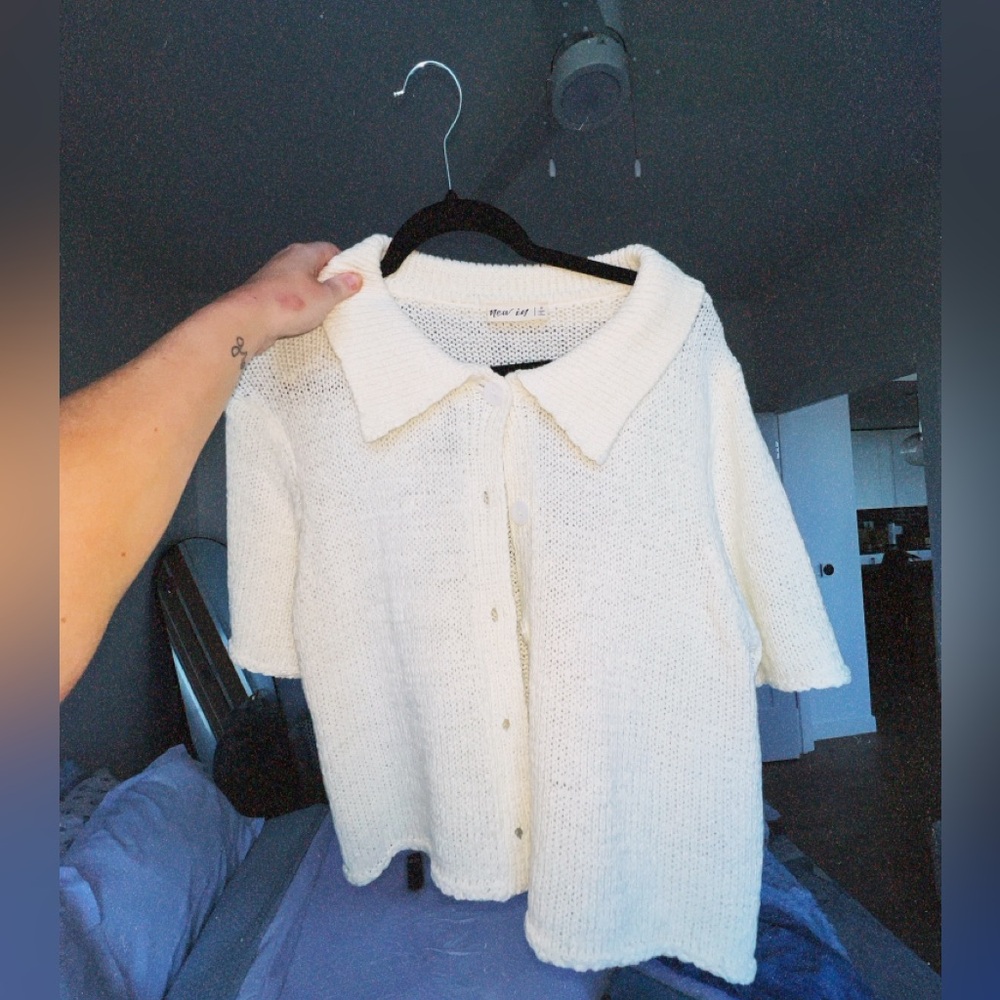 Boutique short sleeve button down sweater